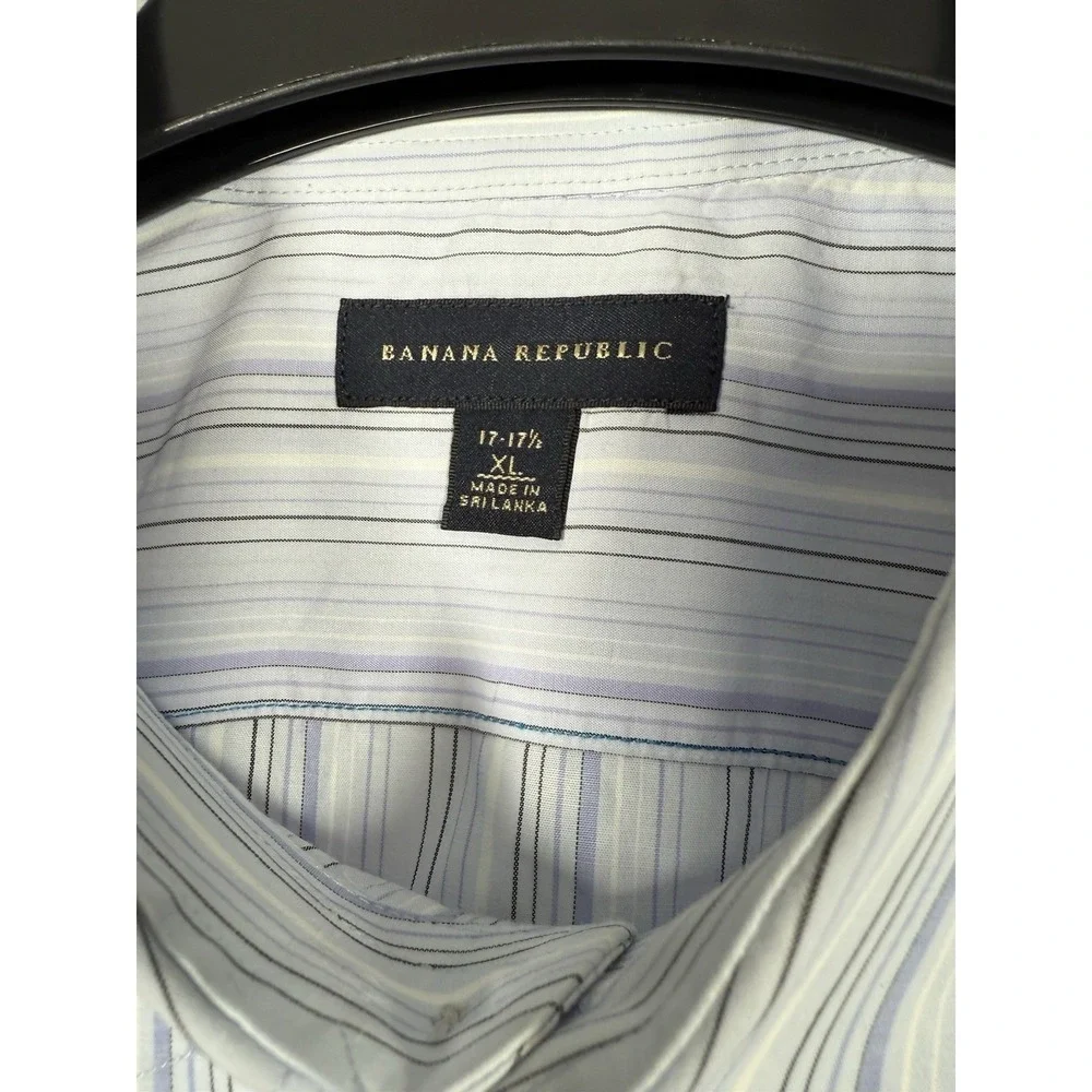 Banana Republic Striped Long Sleeve Men's 17-17.5 XL Button Down Shirt‎ Purple